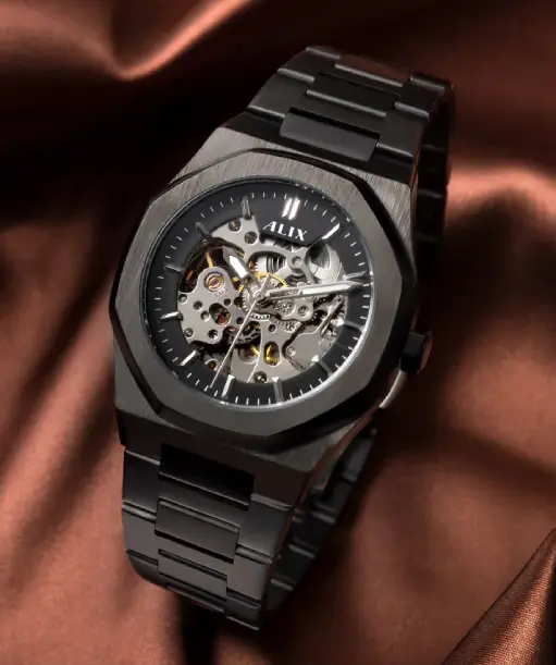 AL2902 Black Skeleton Automatic watch for men's