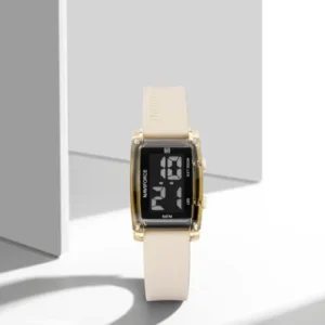 NF7118 Black rectangular dial with Biege silicone strap Digital Watch