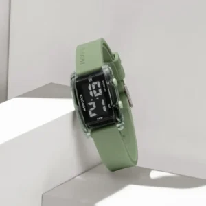 NF7118 Black rectangular dial with Green silicone strap Digital Watch