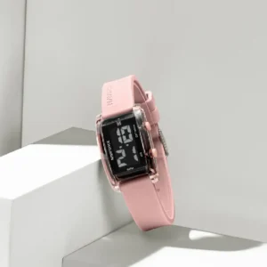 NF7118 Black rectangular dial with Pink silicone strap Digital Watch