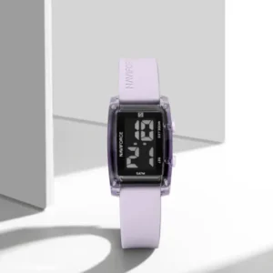 NF7118 Black rectangular dial with Purple silicone strap Digital Watch