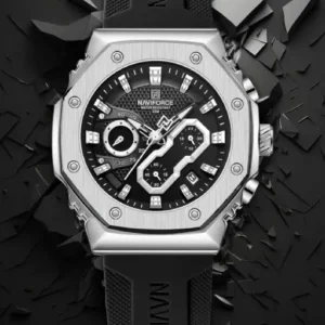 NF8035G Silver Black silicone strap analog chronograph watch for mens-NAVIFORCE
