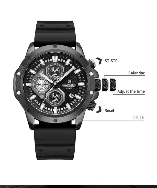 NF8036 Black Chronograph Date Display Analog watch for men - NAVIFORCE - Image 2