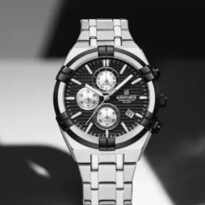 NF8042 Silver Black two tone analog chronograph watch for mens-NAVIFORCE