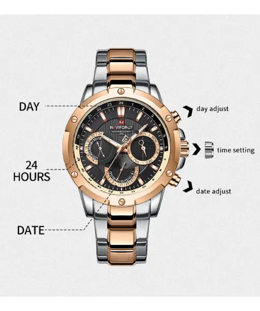 NF9196 Silver RoseGold Chronograph watch for men - Naviforce - Image 3