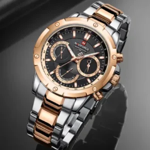 NF9196 Silver RoseGold Chronograph watch for men - Naviforce