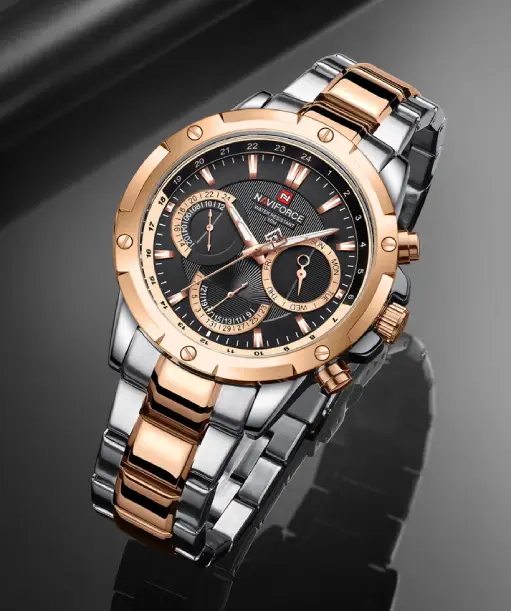 NF9196 Silver RoseGold Chronograph watch for men - Naviforce