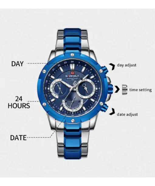NF9196 Silver blue Chronograph watch for men - Naviforce - Image 2
