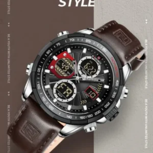 NF9197L Dark Brown leather Ana-digital watch for men - NAVIFORCE