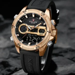 NF9223 Black-Rosegold Silicone strap digi-analog mens watch - NAVIFORCE