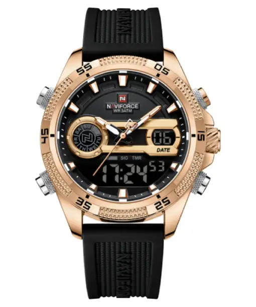 NF9223 Black-Rosegold Silicone strap digi-analog mens watch - NAVIFORCE