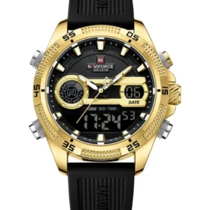 NF9223 Black-gold Silicone strap digi-analog mens watch - NAVIFORCE
