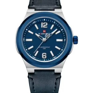 Naviforce NF9233 Blue and silver with leather strap Analog Watch