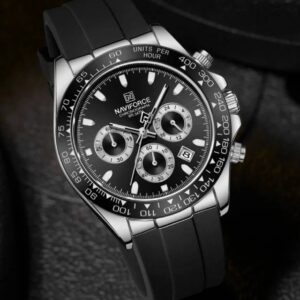 Naviforce NF8054 Silver-Black Dial With Silicon Strap Analog watch