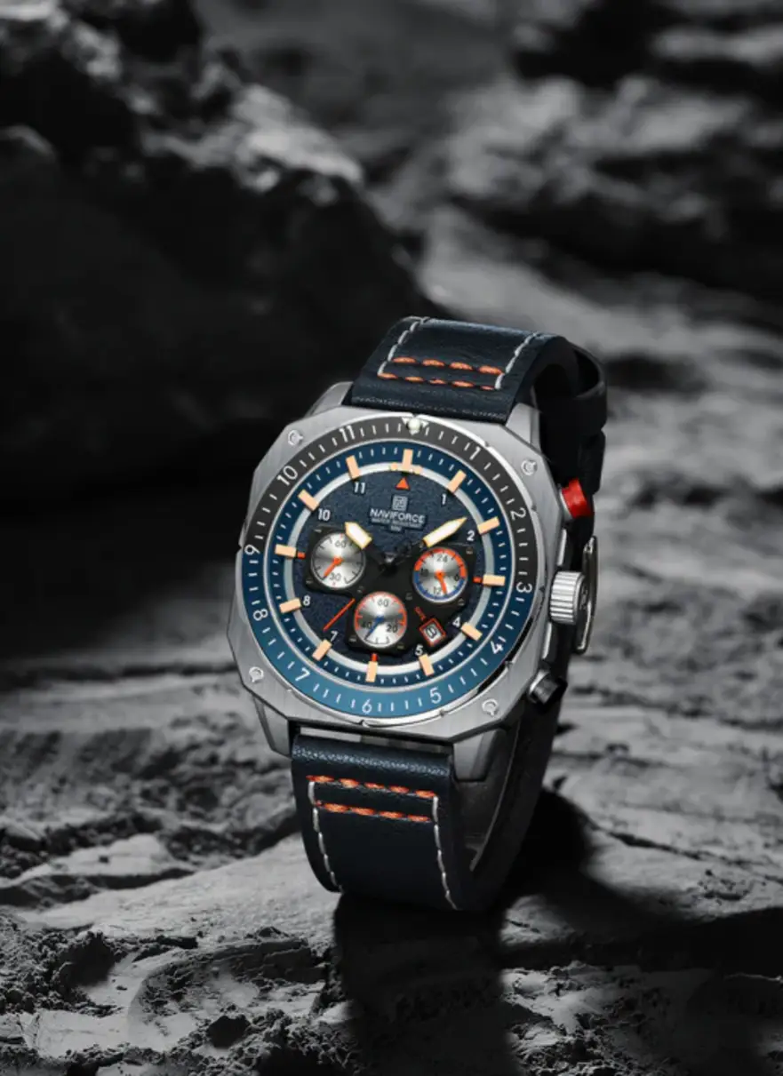 Naviforce NF8057 Blue Leather Strap Analog Watch - Image 3