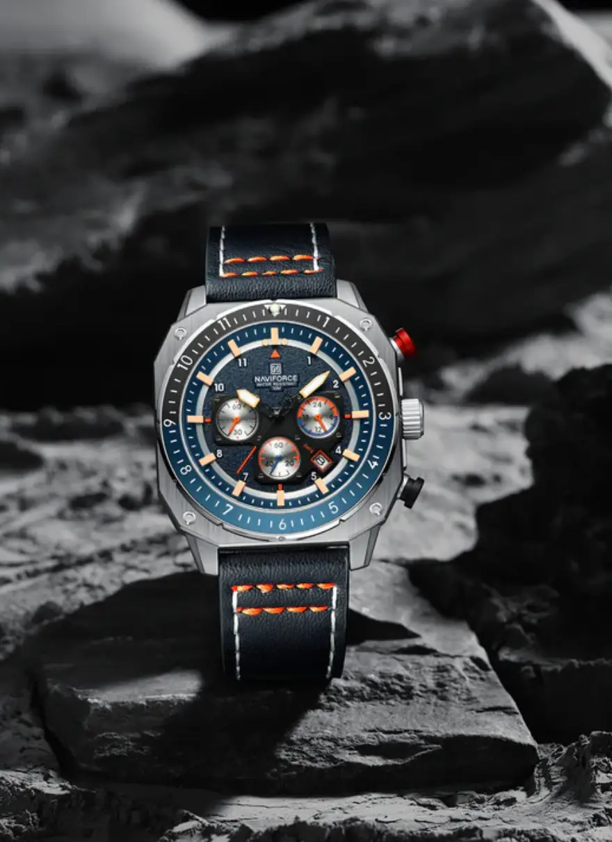 Naviforce NF8057 Blue Leather Strap Analog Watch