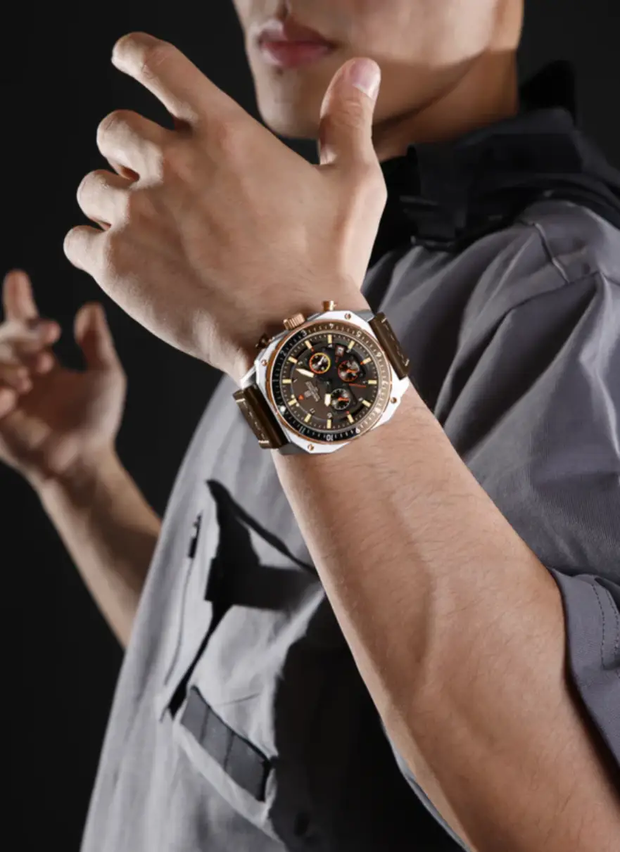 Naviforce NF8057 Brown Leather Strap Analog Watch - Image 3