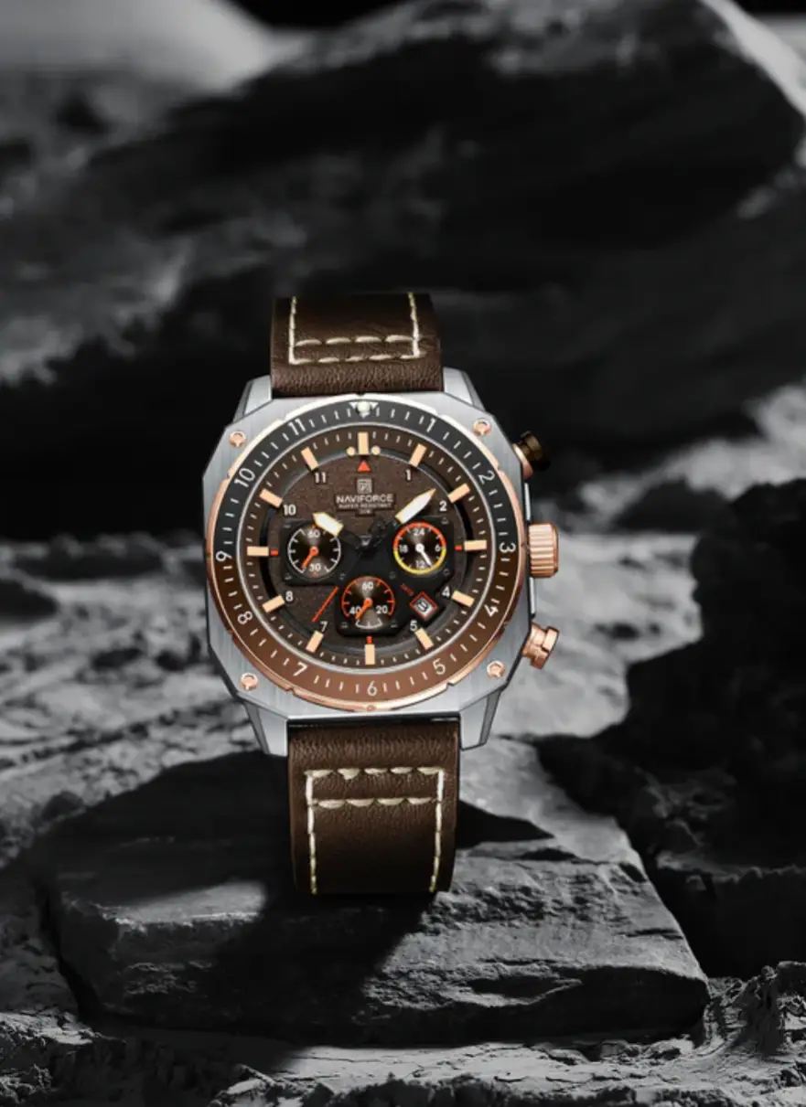 Naviforce NF8057 Brown Leather Strap Analog Watch