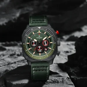 Naviforce NF8057 Green Leather Strap Analog Watch