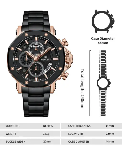 Naviforce NF8065 Rosegold-Black Stainless Steel Analog watch - Image 3