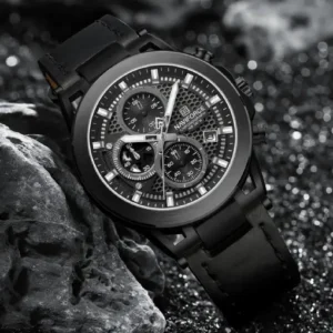 Naviforce NF8073 Unique Black Genuine Leather Analog Watch