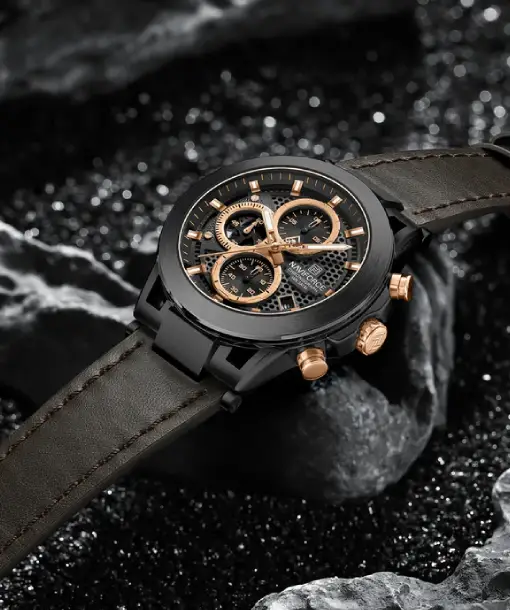 Naviforce NF8073 Unique Brown Genuine Leather Analog Watch - Image 2