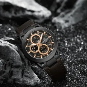 Naviforce NF8073 Unique Brown Genuine Leather Analog Watch
