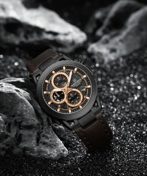 Naviforce NF8073 Unique Brown Genuine Leather Analog Watch