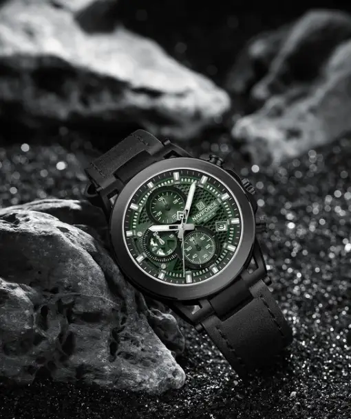 Naviforce NF8073 Unique Green Dial With Genuine Leather Analog Watch