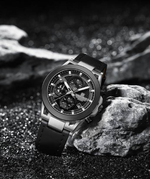 Naviforce NF8073 Unique Silver-Black Genuine Leather Analog Watch - Image 2