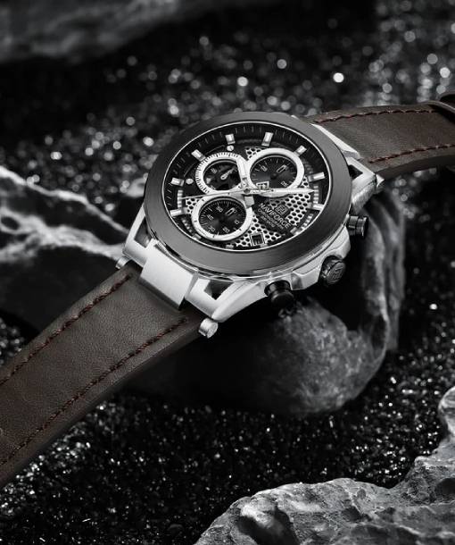 Naviforce NF8073 Unique Silver-Brown Genuine Leather Analog Watch - Image 2