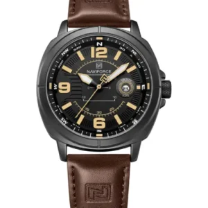Naviforce NF8078 black dial with brown leather strap Analog Watch