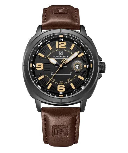 Naviforce NF8078 black dial with brown leather strap Analog Watch