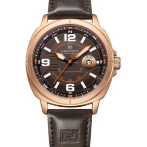 Naviforce NF8078 Rose Gold dial with brown leather strap Analog Watch