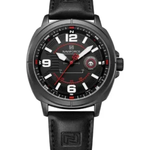 Naviforce NF8078 black dial with black leather strap Analog Watch