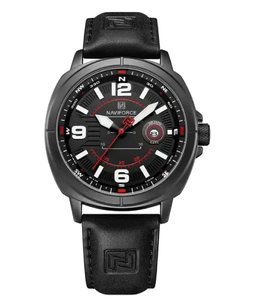 Naviforce NF8078 black dial with black leather strap Analog Watch