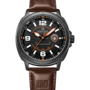 Naviforce NF8078 black dial with brown leather strap Analog Watch