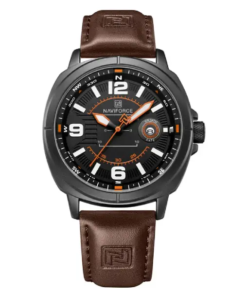 Naviforce NF8078 black dial with brown leather strap Analog Watch