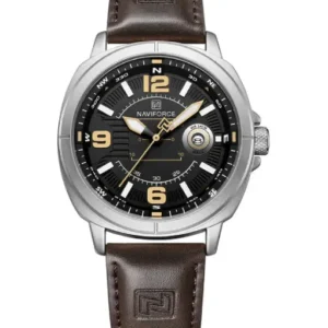 Naviforce NF8078 black dial with brown leather strap Analog Watch