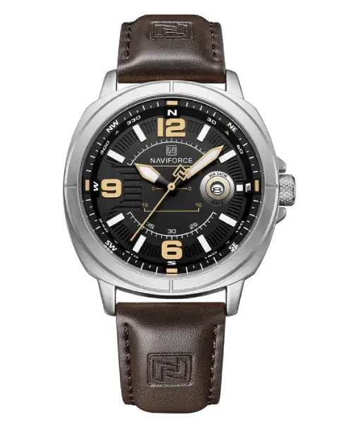 Naviforce NF8078 black dial with brown leather strap Analog Watch