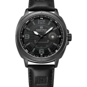 Naviforce NF8078 gray dial with black leather strap Analog Watch