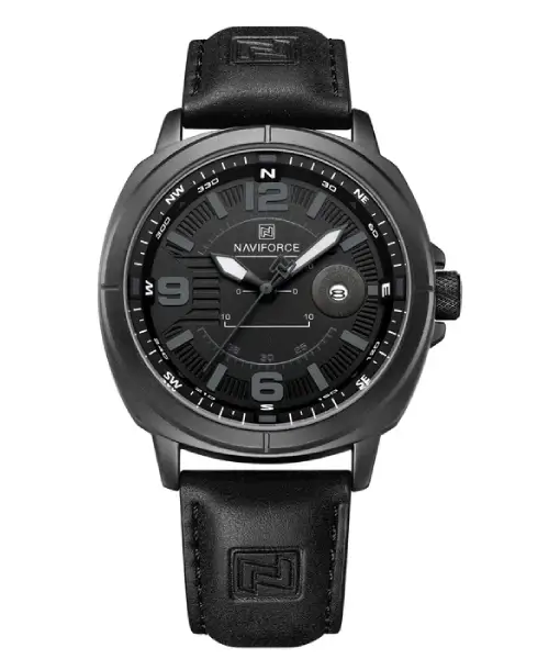 Naviforce NF8078 gray dial with black leather strap Analog Watch