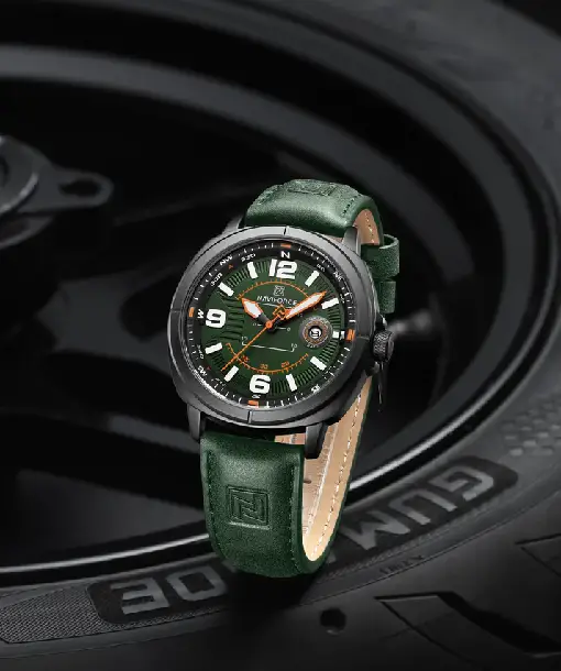 Naviforce NF8078 green dial with green leather strap Analog Watch - Image 2