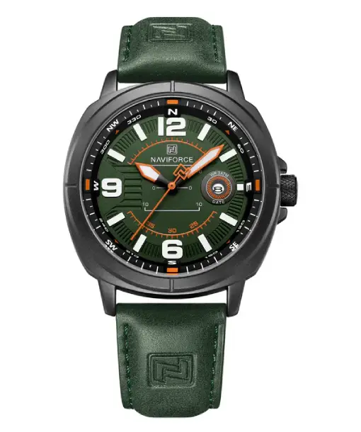 Naviforce NF8078 green dial with green leather strap Analog Watch