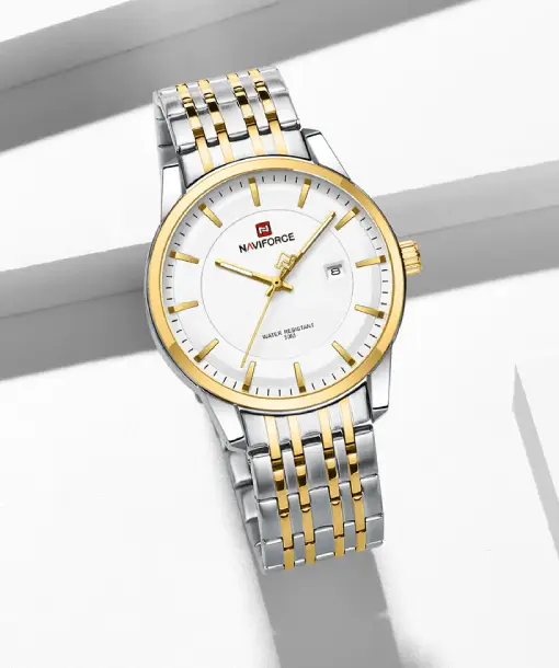 Naviforce NF9228G Silver-gold High Quality strap Analog Watch - Image 2