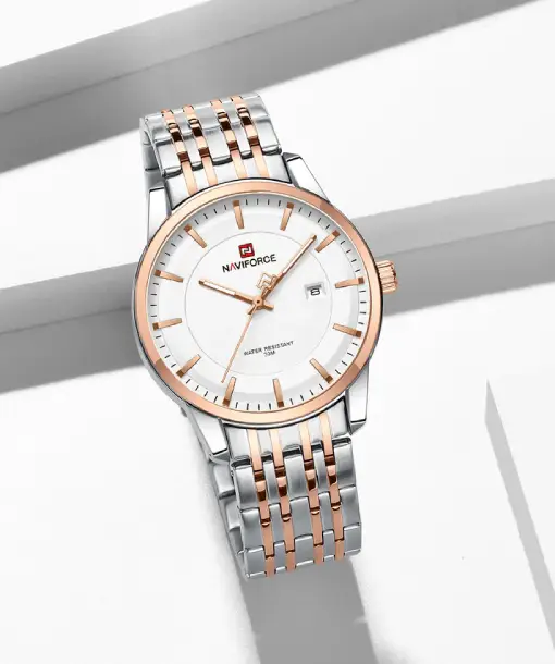 Naviforce NF9228G Silver-rosegold High Quality strap Analog Watch - Image 2