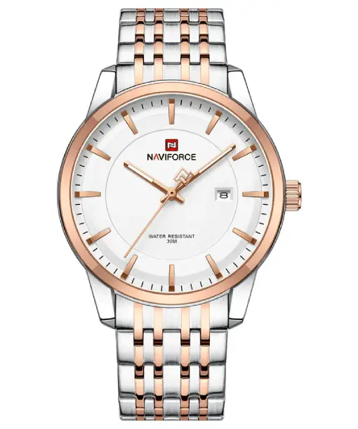 Naviforce NF9228G Silver-rosegold High Quality strap Analog Watch
