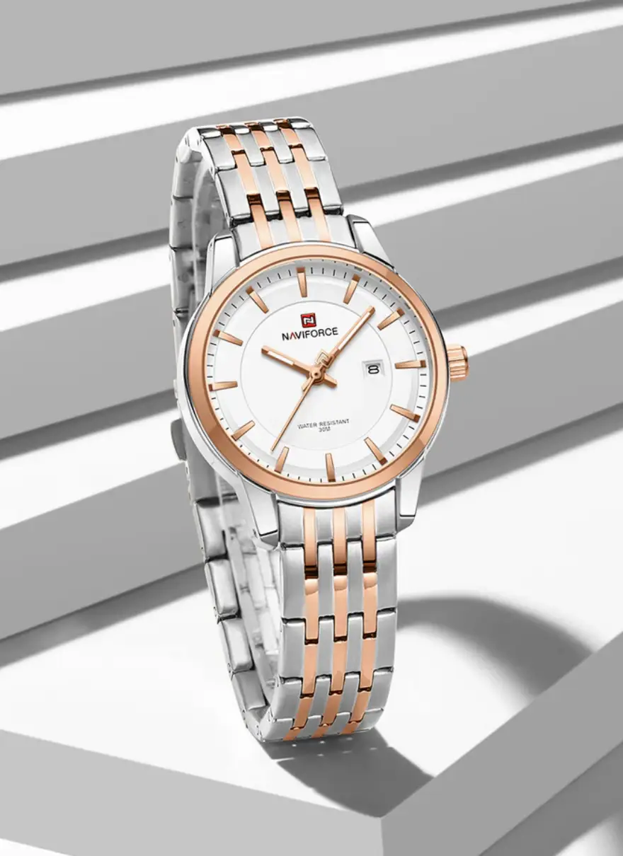 Naviforce NF9228L Silver-rosegold High Quality strap Analog Watch - Image 3