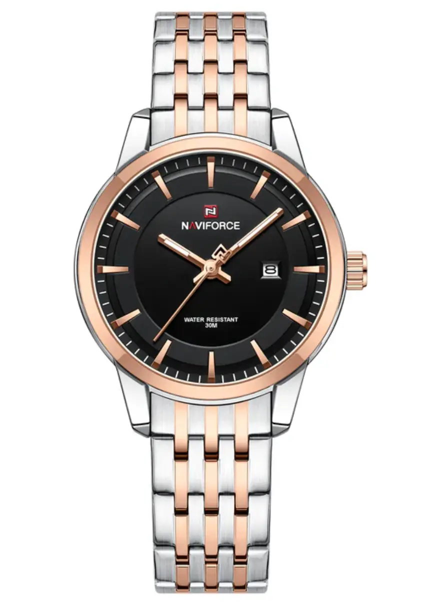 Naviforce NF9228L Silver-rosegold High Quality strap Analog Watch