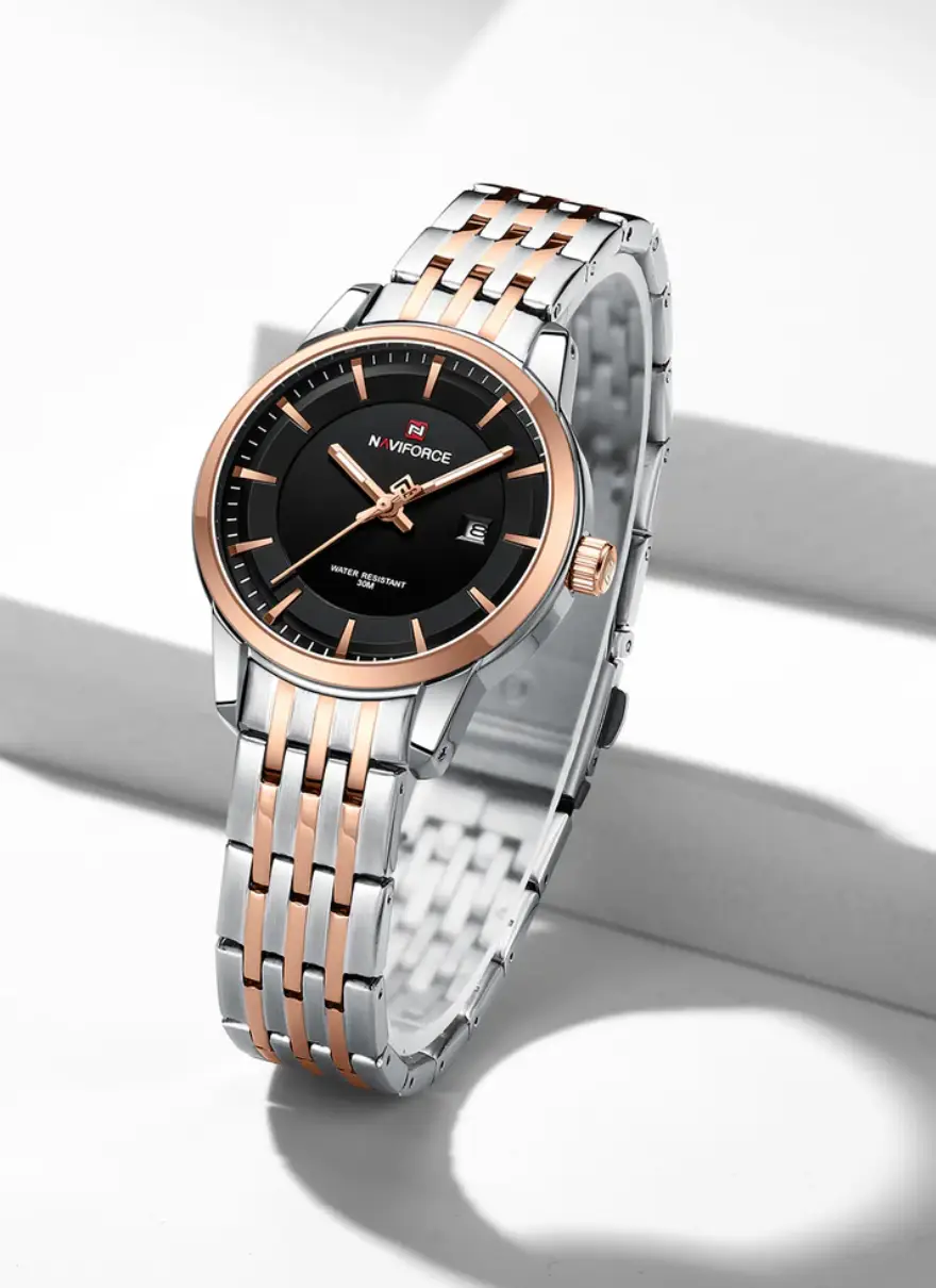Naviforce NF9228L Silver-rosegold High Quality strap Analog Watch - Image 2